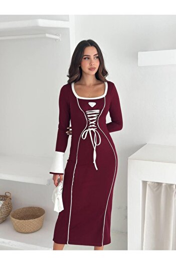 Jeevee Modal Fabric Corset Detailed Long Sleeve Dress