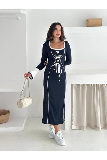 Jeevee Modal Fabric Corset Detailed Long Sleeve Dress