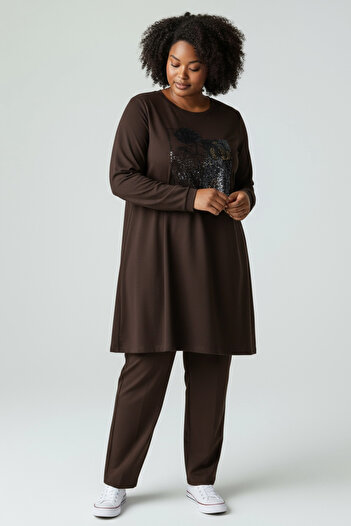 ECE GİYİM Women's Front Stone-Detail Tunic with Elastic Sleeves in Oversize Size