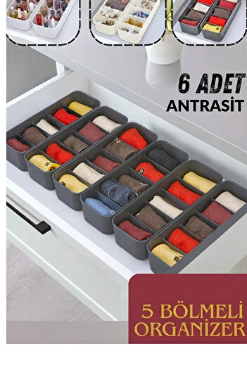ego home 5 Compartment Organizer, Watch, Jewelry, Buckle, Socks, Underwear Organizer 6 Pieces Anthracite