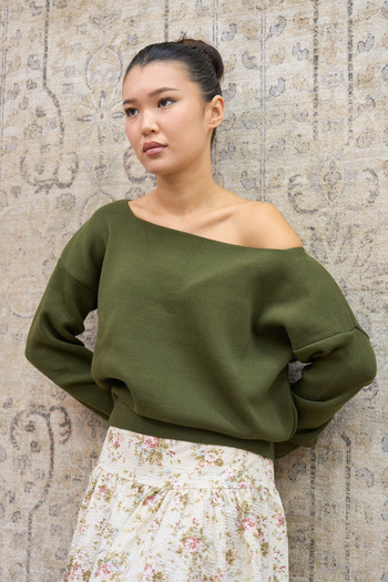 KÜÇÜĞÜM BUTİK Khaki Green Boat Neck Oversize Knit Sweater