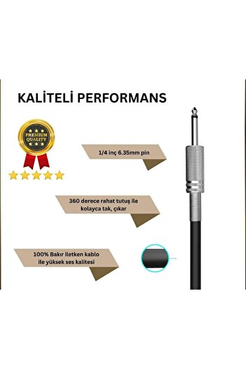 Erga Müzik Guitar Jack Cable 10M-32.8Ft Electric Acoustic Bass Binding Violin Kemençe Amp&Mixer Compatible Jack Cable