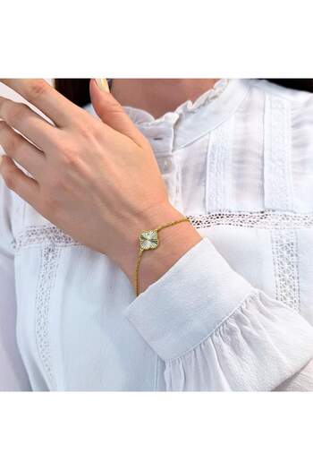 Bijuteria SORELLY 925 Silver Flower Bracelet with Grooved Details 18k Gold Plated