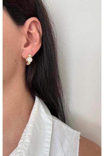 marsel aksesuar Xuping Medium Size Round Stone Gold Hoop Earrings