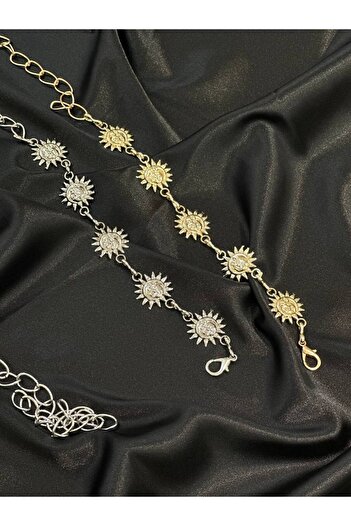 Fiori Sun Gold and Silver Detailed Women's Waist Chain Waist Belt, Dress Belt, Skirt Belt, Trouser Belt