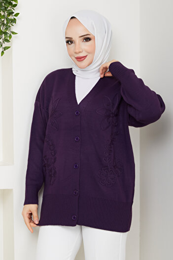 Pamuk Butik Women's Daisy Patterned Knitwear Cardigan