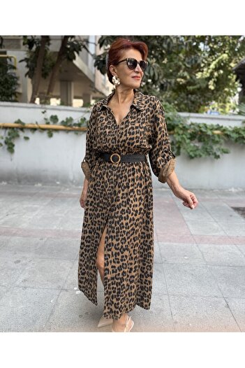 DenizEge Italian Belmando Leopard Dress Camel