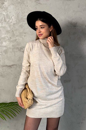 ModaPlaza Women's Pompom Patterned Turtleneck Knitwear Tunic 5211