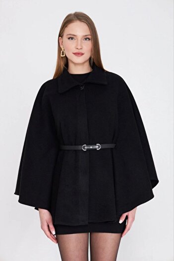 HepsitrentStore Batwing Sleeve Standard Size Cashmere Fabric Belted Cape Poncho