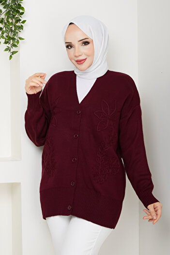 Pamuk Butik Women's Daisy Patterned Knitwear Cardigan