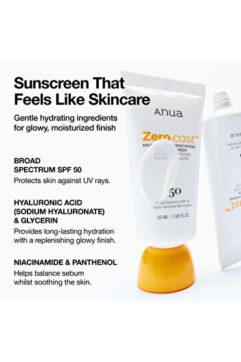 ANU Zero Cast Moisturizing Sunscreen Cream SPF50+ - 50 ml