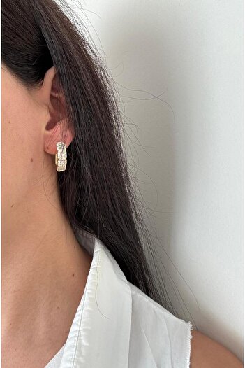 marsel aksesuar Xuping Special Series Baguette Stone Stick Gold Earrings