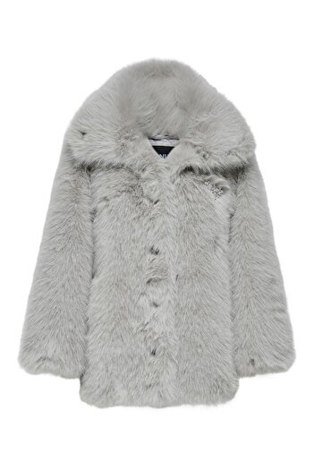 ONLY Women's Gray Onlashia Life Faux Deco Fur Coat Otw Jacket 15356621-Drizzle