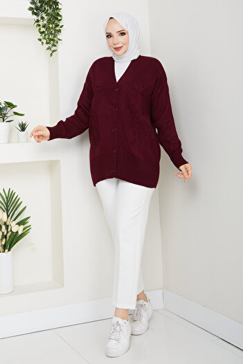 Pamuk Butik Women's Daisy Patterned Knitwear Cardigan