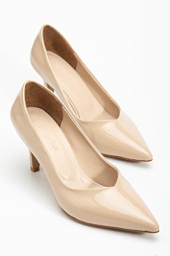 Dilimler Ayakkabı Plus Size Women's Stiletto Thin Heeled Shoes Patent Leather V-Face