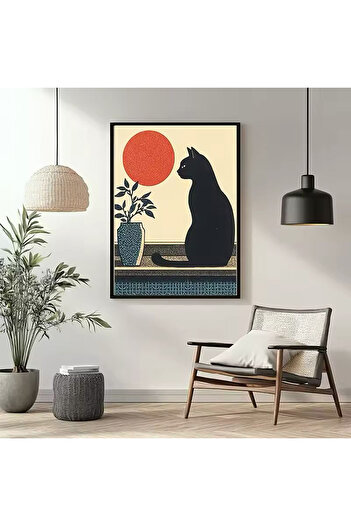Linacci Single Black Metal Frame Black Cat Real Glass Painting Set