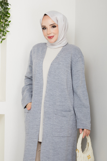 Pamuk Butik Women's Steel Mesh Pocket Long Knit Cardigan