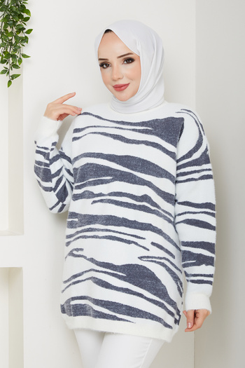 Pamuk Butik Tunica din tricot moale cu model zebră cu barbă pentru femei