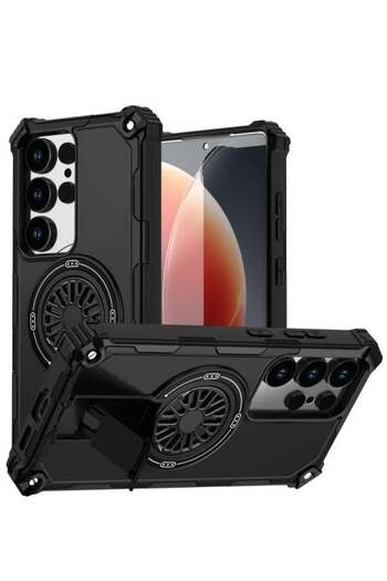 Generic MagSafe Phone Case For Samsung Galaxy S25 Ultra 5G Shockproof Kickstand Metallic Shaft, Ultra Rugged