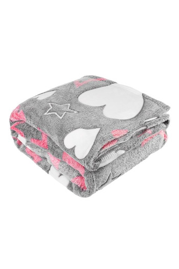 ELITECOMMERCEMARKET Grey Velvet Blanket with Pink and White Patterns 200x150cm
