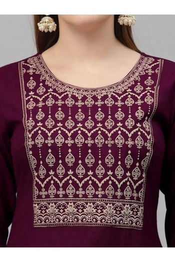 MYSMAR Maroon Viscose Cotton Salwar Kameez Dupatta - ALV1186 | Maroon