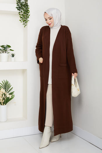 Pamuk Butik Γυναικεία μακριά πλεκτή ζακέτα από ατσάλι με τσέπες