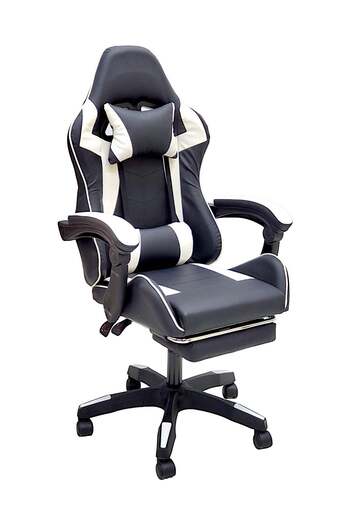 Sabir and Bros Furniture LLC SBF Faux Leather Gaming Chair with Footrest, Adjustable Height, Office Computer Chair, White Black