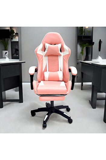 Sabir and Bros Furniture LLC SBF Faux Leather Gaming Chair with Footrest, Adjustable Height, Swivel Computer Chair, Pink White