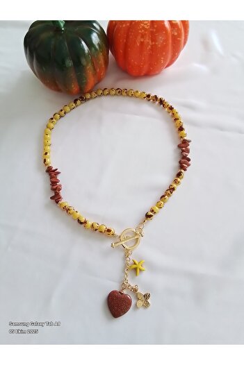İPAR AKSESUAR Cam Beaded Star Natural Stone Necklace Bracelet Set