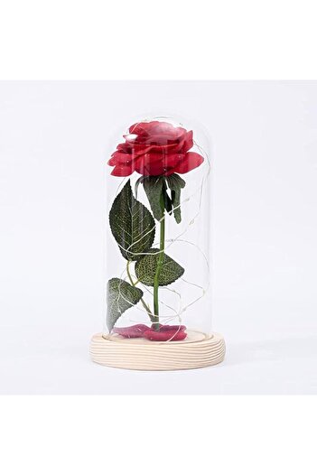 Generic Artificial Flower Rose Gift, Led Light String on The Glass Red Rose Wooden, Upscale Immortal Flower