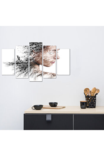 Generic Wall panel - Woman and pine tree - 978 - divided into five graduated pieces - 1
