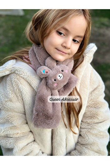 QUEEN AKSESUAR Boy Girl Children Plush Fur Furry Soft Bunny Toy Neck Collar Scarf Brown