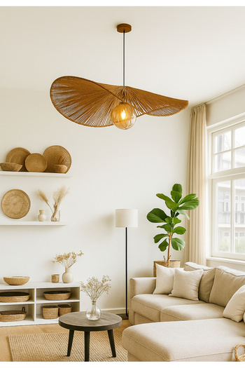 burenze Modern İskandinav Bohem El Yapımı Hasır İp Sarkıt Avize 50 Cm