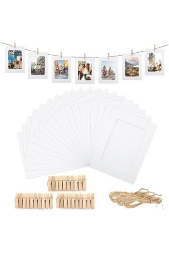 Generic Paper Picture Frames 4"x6",30 Pcs Paper Photo Frames,Cardboard Picture Frames with Clips and String