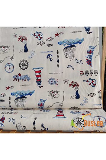 DÜŞLER EV TEKSTİLİ Marine Patterned Water and Stain Repellent Panama Linen Small-Scale Premier Duck Fabric Cloth 100X180