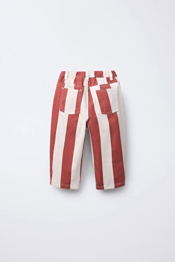 Magu Boy's Cotton Orange Ecru Striped Canvas Trousers