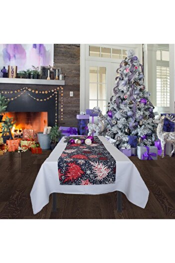 Kotonia Home Napron Winter 07 - 45x180 cm, 100% cotton, blue with Christmas motifs