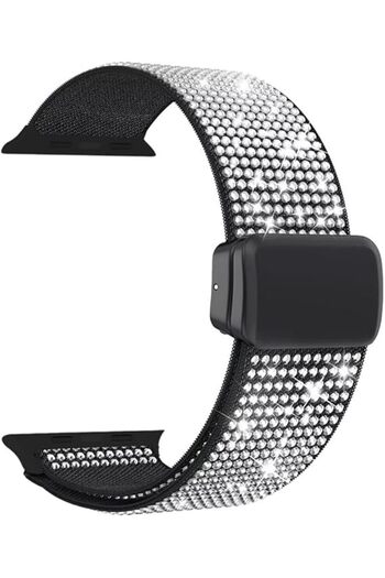 Margoun Elastic Watch Band Stretchy Nylon Strap for Apple Watch, Sparkle Nylon Strap, 38-49mm, Compa