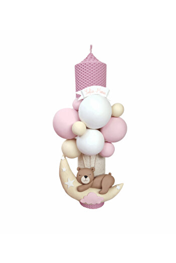 MILUNA Baptism Candle Pink Wax Moon Bear