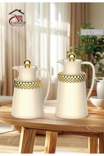 AL OSTORAH Legend Silver Tea and Coffee Thermos Set 0.7+1 Liter