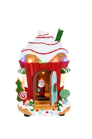 ECASATAL Santa's cupcake house, light and music, USB/battery powered, 20 cm