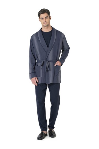Pierre Cardin Striped Robdöşambr Combed Cotton Pajama Set 3-Piece Dowry Set 5630