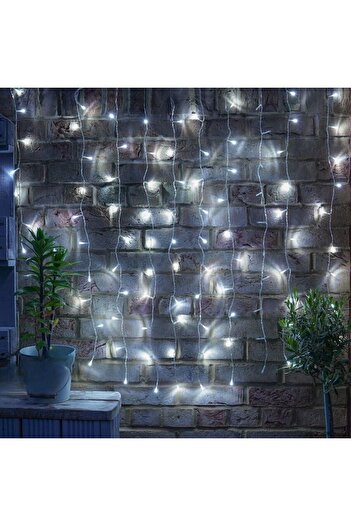 GOLD MARKET Christmas light curtain, 8 light modes, 5 m x 1 m, 200 LEDs, Cold White, Transparent Cable, intercon