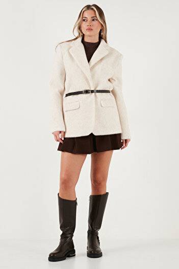 Lela Regular Fit Lined Belt Detailed Plush Textured Jacket Jacket 6839490