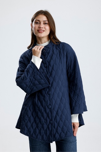 KATLİN MATERNİTY WEAR Maternity Onion Pattern Thin Quilted Fabric Poncho Jacket, Sleeves with Spanish Detail