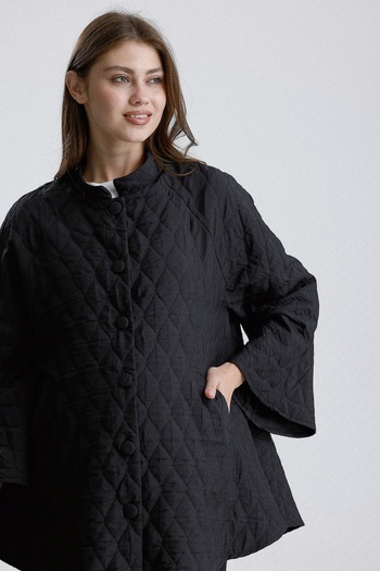 KATLİN MATERNİTY WEAR Maternity Onion Pattern Thin Quilted Fabric Poncho Jacket, Sleeves with Spanish Detail