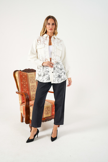 MİA NOURA Women's Front Special Designed Denim Shirt Jacket