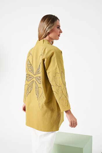 MİA NOURA Women's Oversize Kimono with Embroidered Sleeves and Back