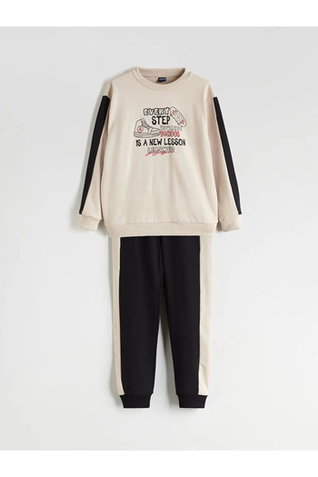 LC Waikiki Lcw Eco Beige Crew Neck Boys' Tracksuit Set