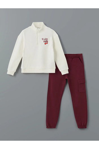 LC Waikiki Lcw Kids Ecru Stand Collar Girls' Thick Tracksuit Set